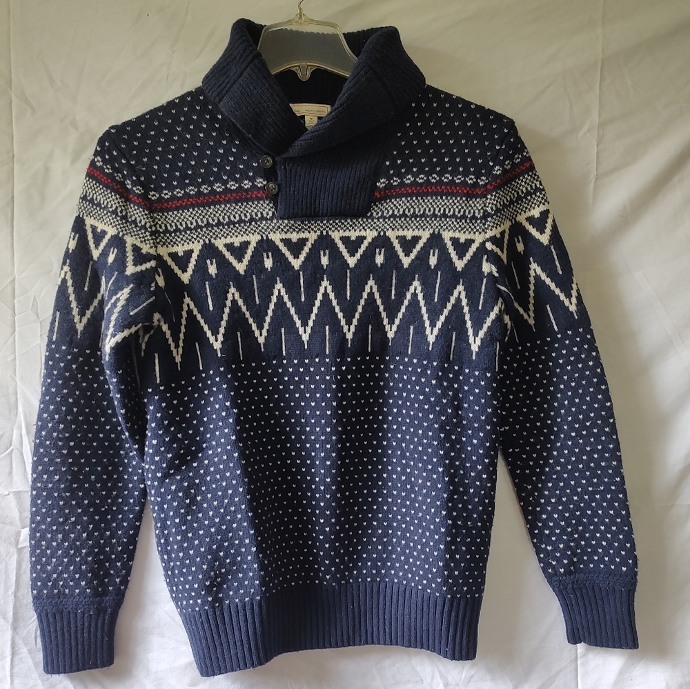 Navy Blue Patterned Men's Sweater Gap Men Size Medium Lambswool Blend